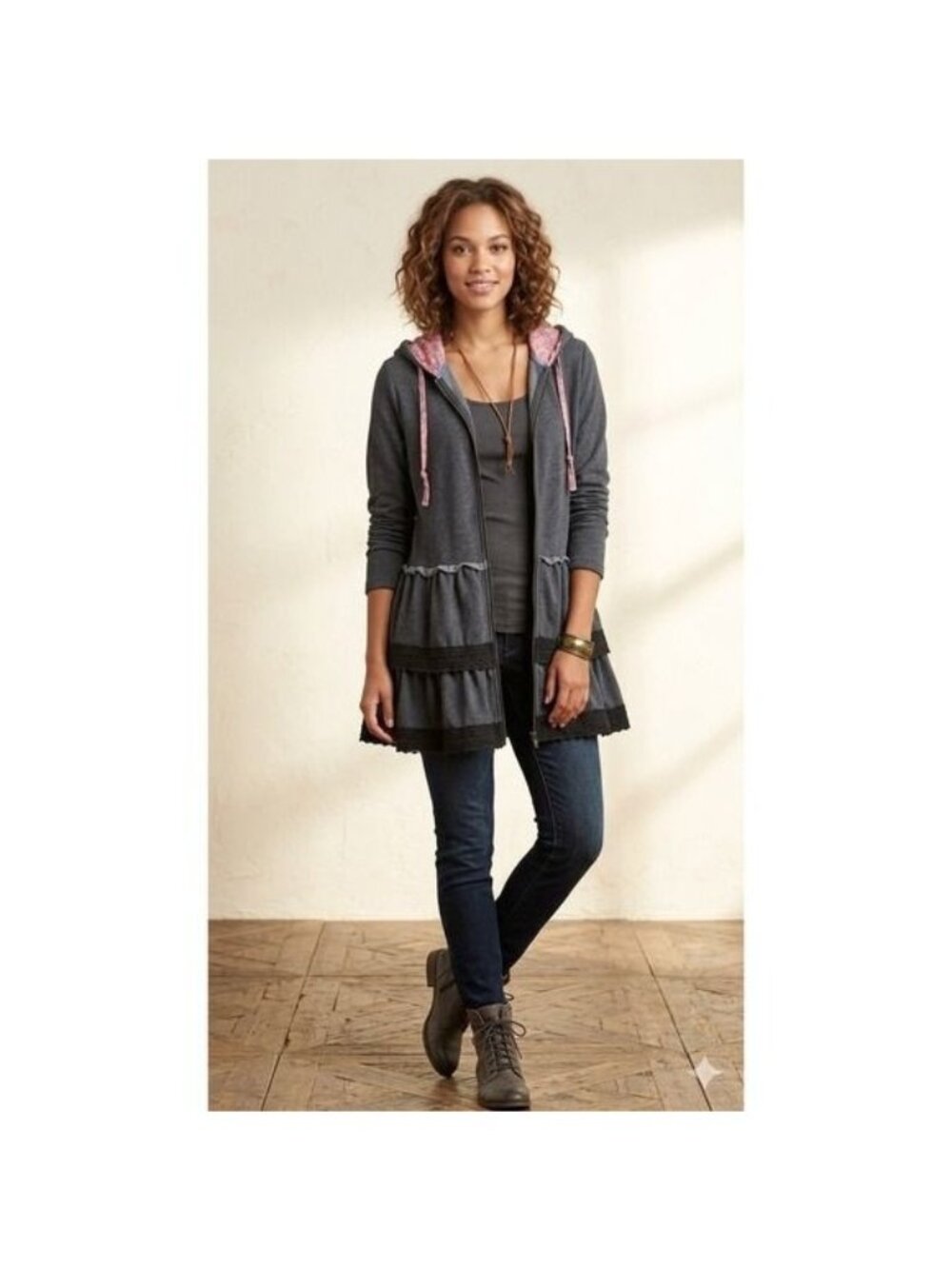 Matilda Jane Hooded Zipper Jacket With Ruffles & Buttons large